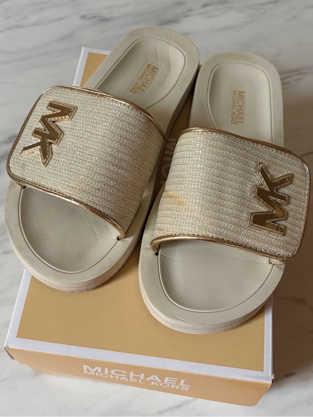 Michael Kors Gold/Vanilla Pool Sandals
